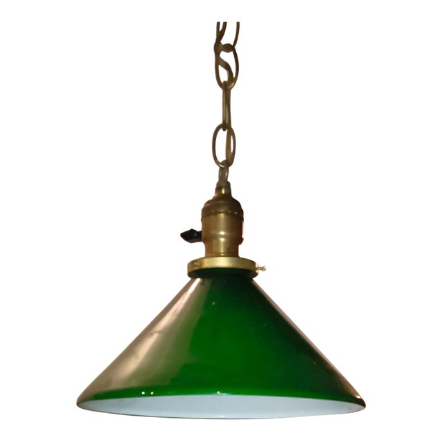 Early 20th Century Green Enamel Industrial Style Pendant Swag Light For Sale