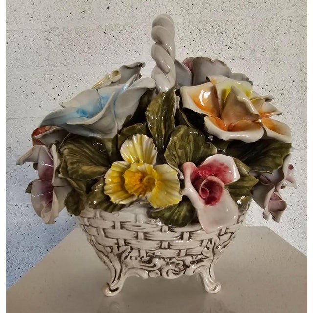 Bassano Ceramic Basket with Flowers, Italy, 1950s For Sale - Image 18 of 18