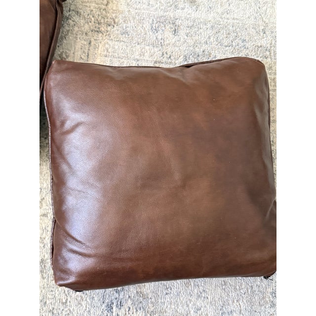 Vintage Distressed Leather Square Accent Throw Pillow Covers (Set of 2) 20"x20" For Sale - Image 9 of 13