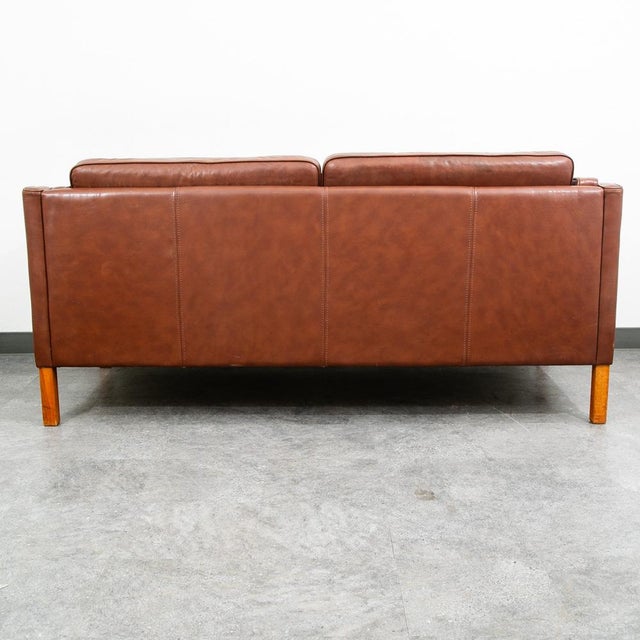 Animal Skin Mid Century Danish Modern Sofa Couch Brown Leather 2 Seat Settee Vintage Denmark For Sale - Image 7 of 11