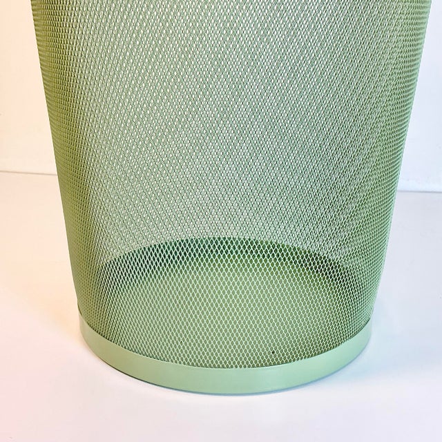 1990s Vintage Contemporary Modern Metal Mesh Wastebasket in Sage Green For Sale - Image 6 of 9