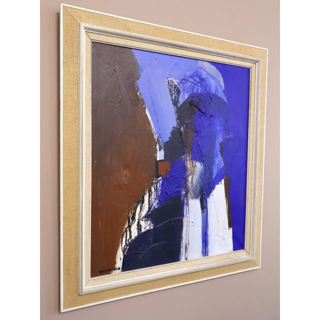Mid-Century Modern 'Blue Division' Vintage Original Abstract Oil Painting by Swedish Painter Hans Osswald (1919-1983), Framed For Sale - Image 4 of 14