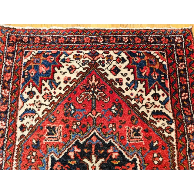 Vintage Persian Heriz Rug, Hand-Knotted Wool, Geometric Medallion Pattern, Red & Ivory, 3x5 For Sale - Image 10 of 17