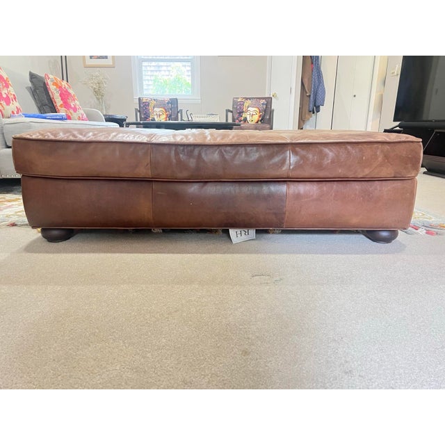 2000 - 2009 Restoration Hardware Lancaster Leather Ottoman For Sale - Image 5 of 5