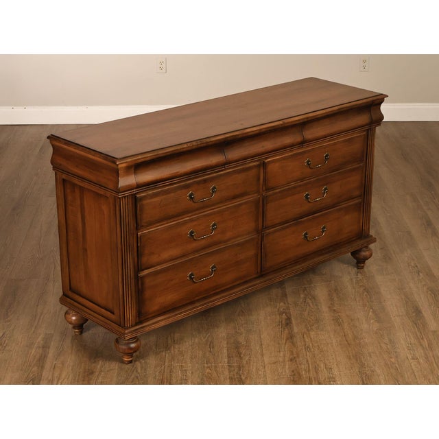 High Quality American Made Maple And Birch Wood Long Chest with Nine Dovetailed Drawers Flanked by Reeded Columns on...