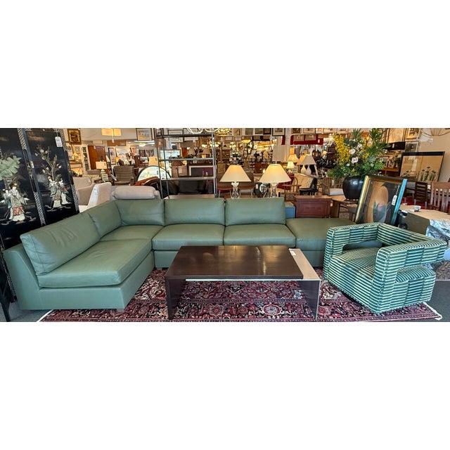 2020s Fitzgerald Modular Teal Leather Sofa With Storage Ottoman, Set For Sale - Image 5 of 17