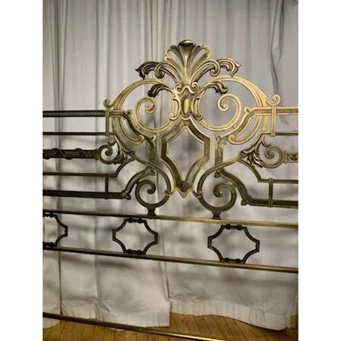 Art Deco Mid 20th Century Vintage Brass Italian Queen Headboard For Sale - Image 3 of 6