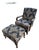 Late 20th Century Traditional Blue & Khaki Damask Armchair and Matching Footstool Set For Sale