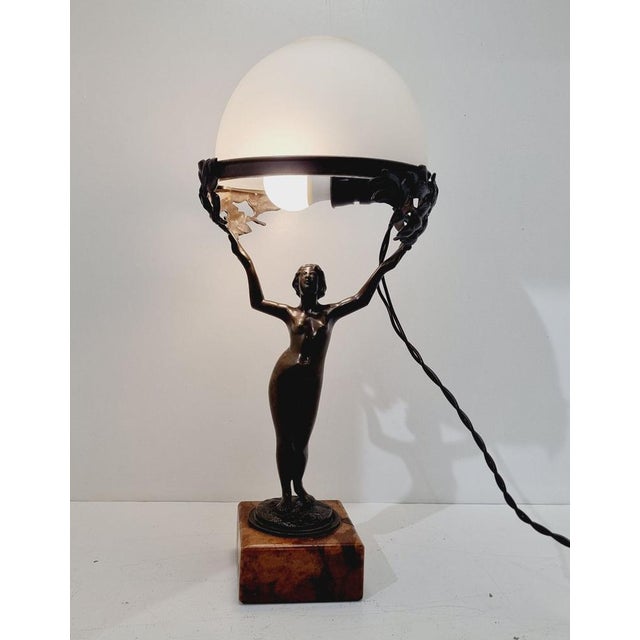 Art Nouveau Bronze and Glass Table Lamp, 1920s For Sale - Image 4 of 17