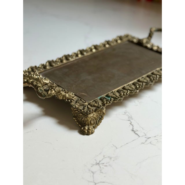 Vintage Victorian Style Brass Vanity Tray With Claw Feet For Sale - Image 9 of 10