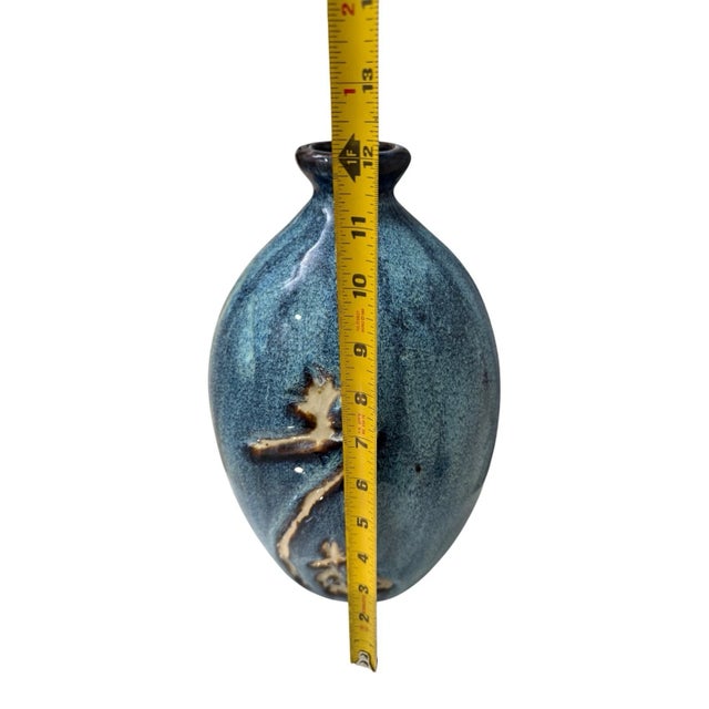 Japanese Tokkuri Sake Bottle Blue Glaze Studio Pottery Vase For Sale - Image 9 of 9