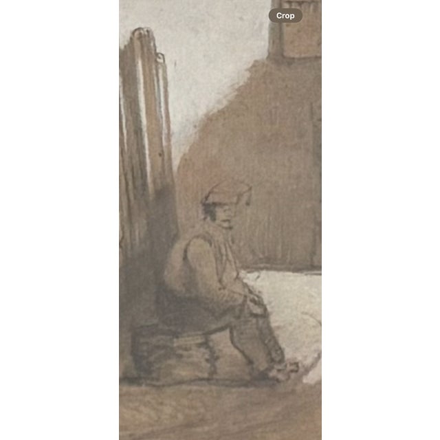 Wood 19th Century European Sepia Wash Architectural Landscape Drawing in Pencil & Chalk, Framed For Sale - Image 7 of 16