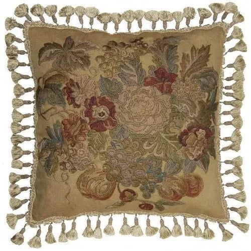 Traditional Hand-Embroidered Flowers Throw Pillow For Sale - Image 3 of 3