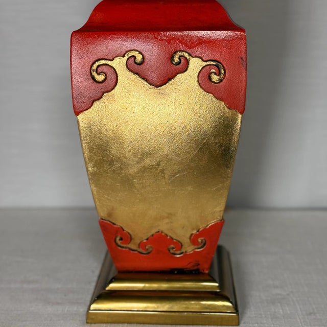 Vintage James Mont Style Tole Lamp by Turtle and Crane - Bespoke Cinnabar & Gold Leaf - Newly Painted For Sale In Mobile - Image 6 of 14
