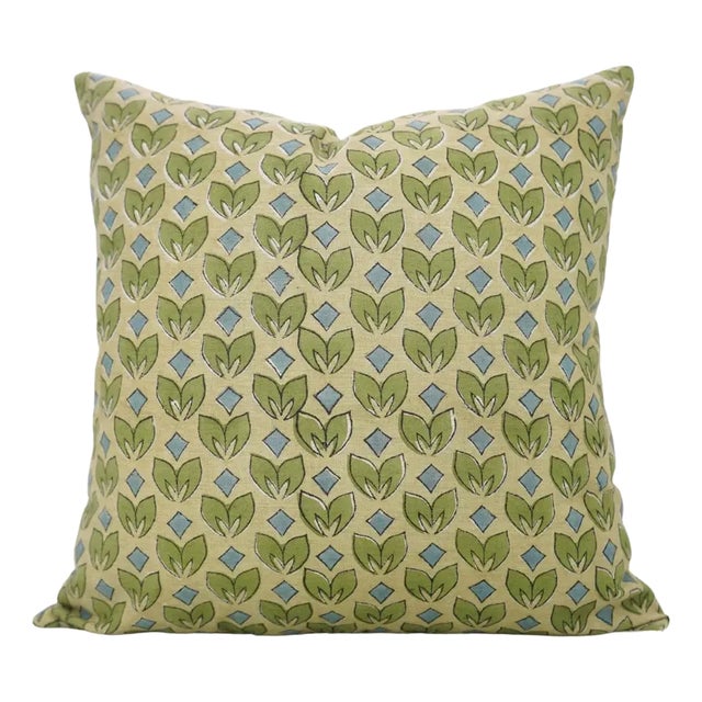 Fabdivine Block Print Linen Blend Cushion Cover- 14x20 For Sale
