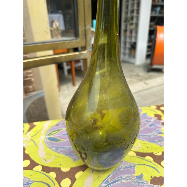 Mid-Century Modern 1970s Green Glass Skinny Neck Vase For Sale - Image 3 of 8