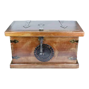 Early 20th Century Rustic Handmade Solid Wood and Wrought Iron Chest Box