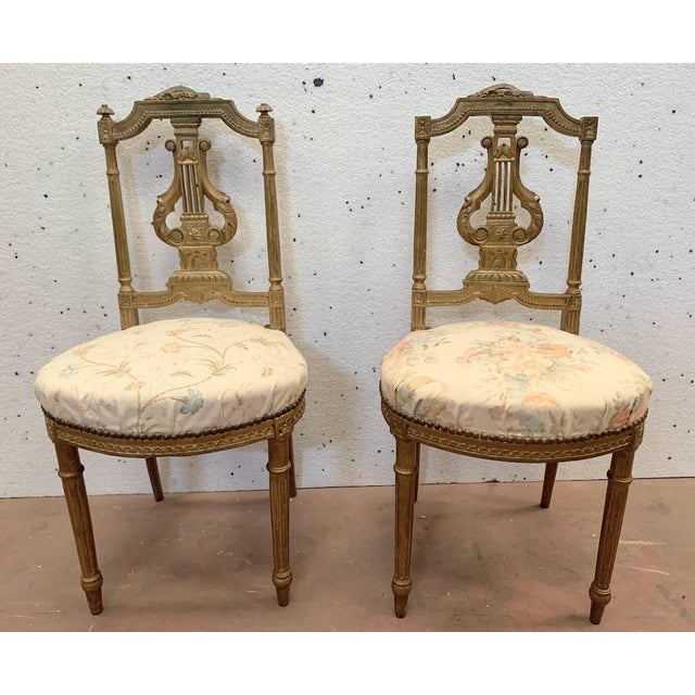 Gold Louis XVI Style Giltwood Chairs, 20th Century, Set of 2 For Sale - Image 8 of 9