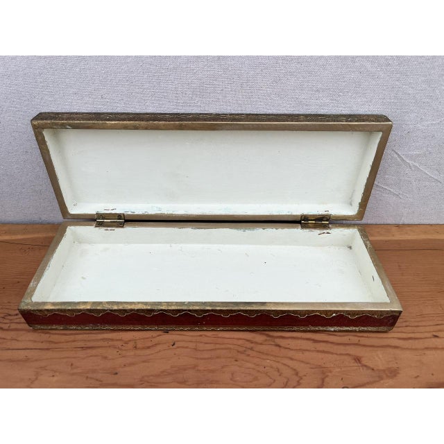 Italian gilt wood Florentine glove box, c.1950’s A good looking Florentine glove box with gilt details and deep red...