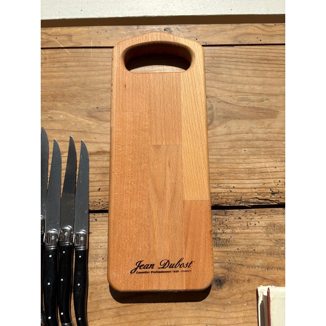 Late 20th Century French Laguiole Steak with Black Handles and Cutting Board Knife Set - 7 pcs For Sale - Image 14 of 16