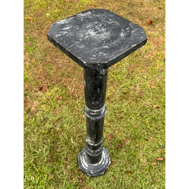 Mid 20th Century Vintage 1950s Italian Black Marble W/White Veins 38" Pedestal Columnar Stand For Sale - Image 5 of 12