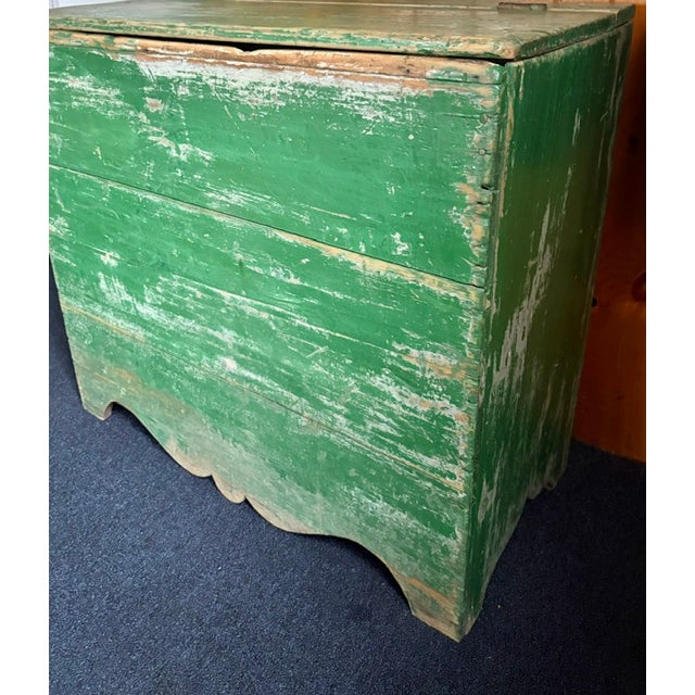 American Wooden Hinged Top Wood Box Use as a Storage Cabinet - Original Green Paint For Sale - Image 4 of 9