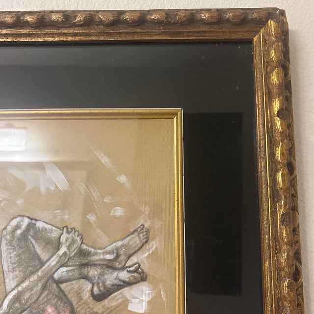 1990s Vintage Paul Cadmus Mixed Media Charcoal and Paint in Gilt Frame For Sale - Image 5 of 9