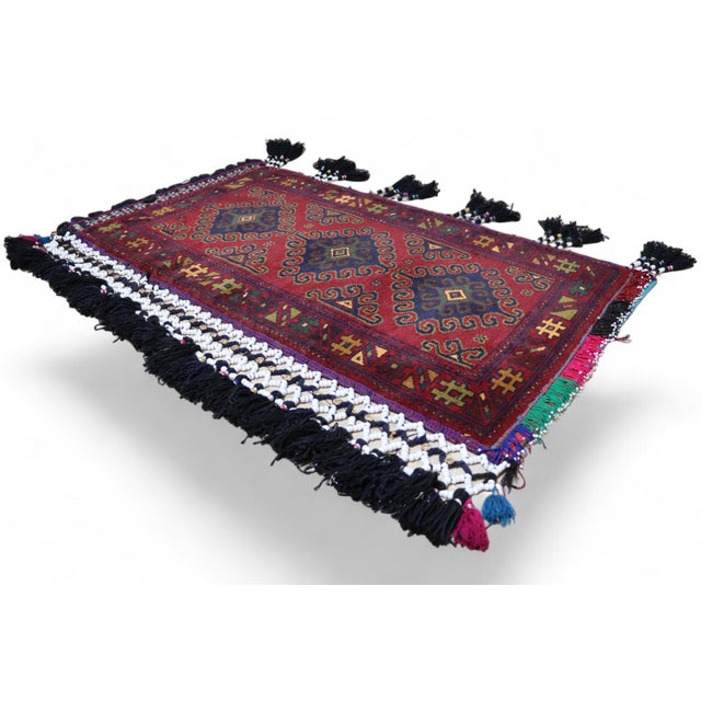 Maroon Vintage Afghan Nomad Rug Seat Cushion Cover, 1970s For Sale - Image 8 of 18