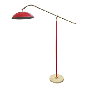 Italian Stilnovo Counterbalance Floor Lamp With Stamped Marble Base, Circa 1960.