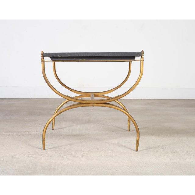Italian Neoclassical Style Curule Brass Slate Cocktail Table For Sale In Sacramento - Image 6 of 18