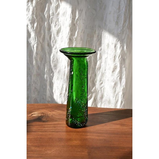 Vintage Free-Form Green Art Glass Vase, 1990s For Sale - Image 4 of 6