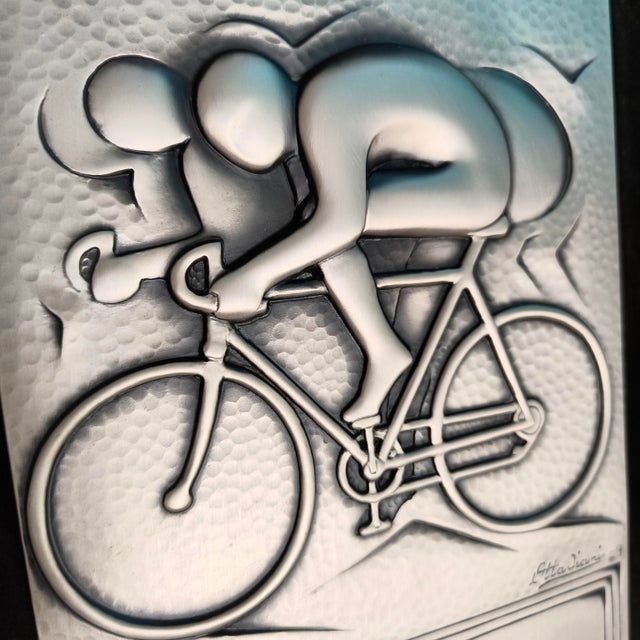 1970s 925 Sterling Silver Sheet Cycling Trophy Plaque from Ottaviani, Italy, 1970s For Sale - Image 5 of 10