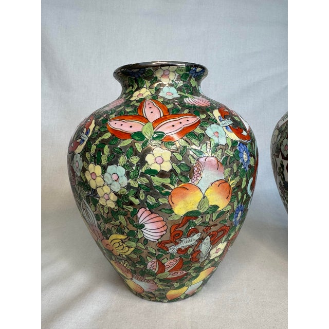 Mid 20th Century A Pair of Mid Century Chinoiserie Floral Ginger Jars For Sale - Image 5 of 12