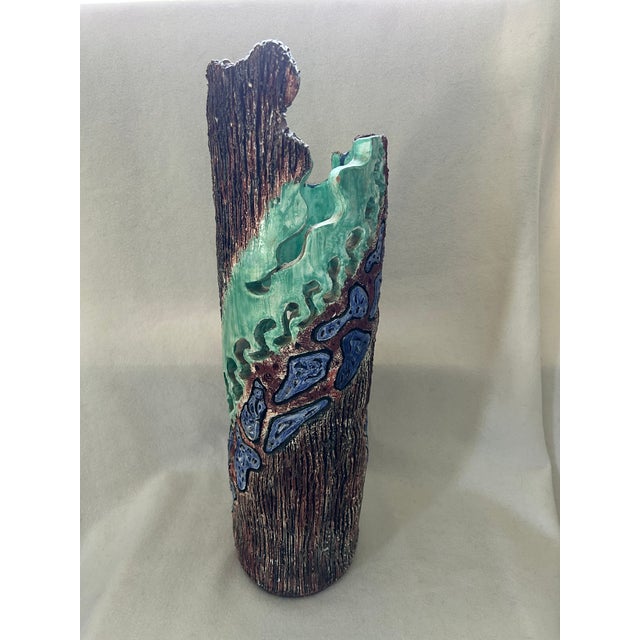 Late 20th Century Vintage Artist Signed Heavy Glazed Art Pottery Cylindrical Sculpture For Sale - Image 5 of 8