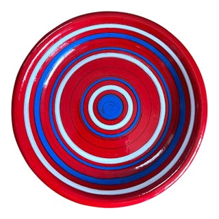 Vintage Raymor Red and Blue Striped Ceramic Plate For Sale