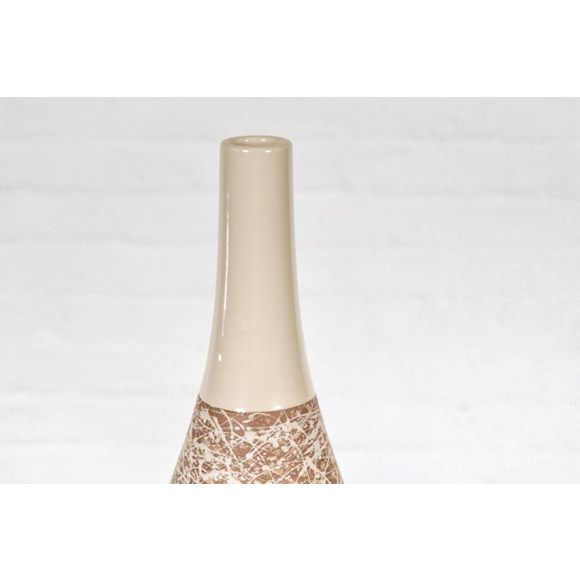 Brown Hand-Crafted Artisan Bottle Shaped Brown and Cream Ceramic Vase with Dripping For Sale - Image 8 of 12