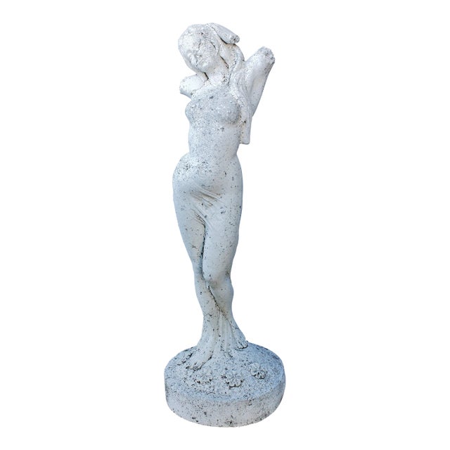 Ext. Lrg European Antique Figural Female Sculpture/Distressed Cast Stone For Sale