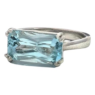 1990s Natural Solitaire Aquamarine Ring Size 6.5 14k W Gold 2.71 Cts Certified For Sale