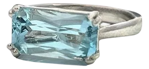 1990s Natural Solitaire Aquamarine Ring Size 6.5 14k W Gold 2.71 Cts Certified