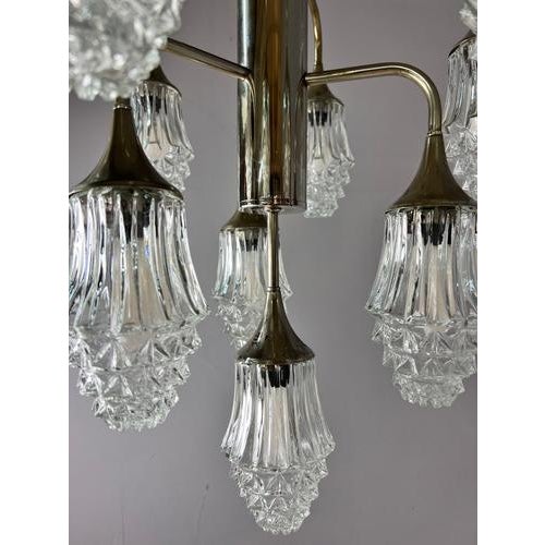 Silver 10-Light Chandelier in Glass and Chrome by Richard Essig For Sale - Image 8 of 11