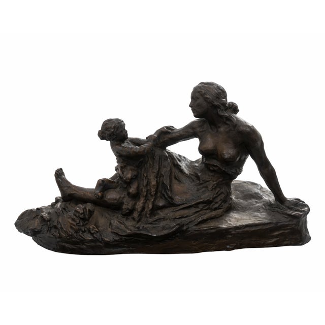 A finely cast bronze Czech Modernist mother and child sculpture by Vincenc Makovský (1900–1966). This expressive...