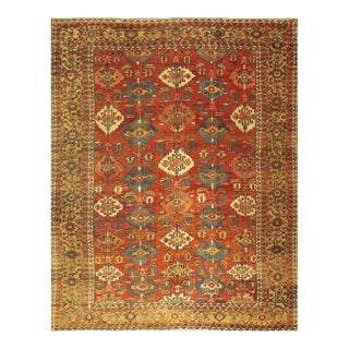 1890s Antique Red Tribal Geometric Nw Persian Heriz Serapi Knotted Wool Rug For Sale