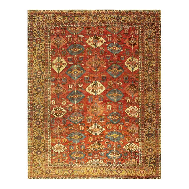 1890s Antique Red Tribal Geometric Nw Persian Heriz Serapi Knotted Wool Rug For Sale
