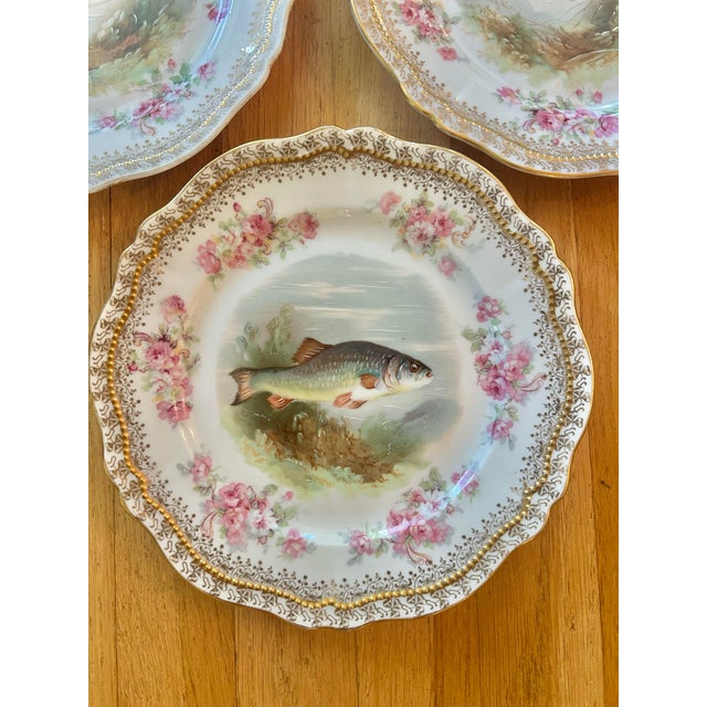 1900 - 1909 Antique O & E Gutherz Royal Austria Hand Painted Fish Dinnerware Circa 1899-1918 - A Set of 10 Pieces For Sale - Image 5 of 18