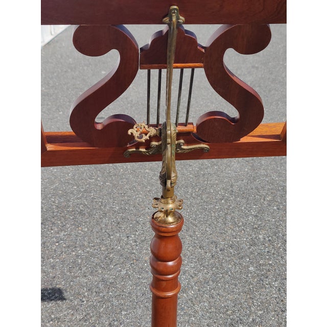 Brown Antique Mahogany Lyre and Brass Music Stand For Sale - Image 8 of 10