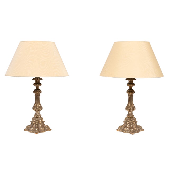 Rococo Silver Plated Table Lamps, 1920s, Set of 2 For Sale - Image 4 of 13