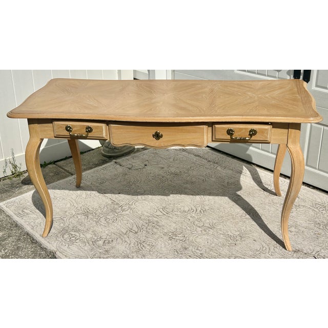 Wood Vtg. National Mt.Airy Country French Style Three Drawer Desk/Writing Table For Sale - Image 7 of 15