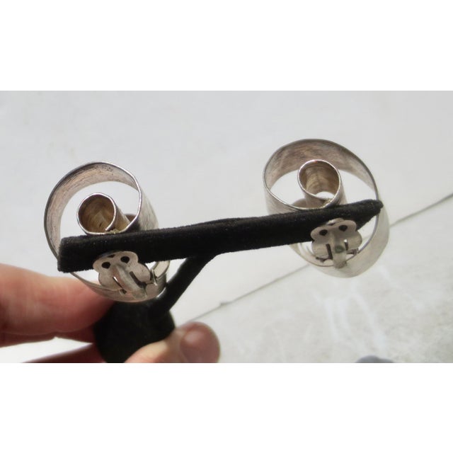 Modern Brutalist Silver Metal Clip-on Earrings For Sale - Image 3 of 5