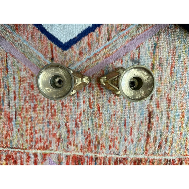 Metal Pair of Vintage Brass Baroque Candlesticks Trifoot Base, 11.5″ Tall, C. 1960s For Sale - Image 7 of 7