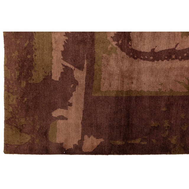 Textile Abstract Figurative Modern Tibetan Rug in Wool and Silk, Earth Tones For Sale - Image 7 of 10